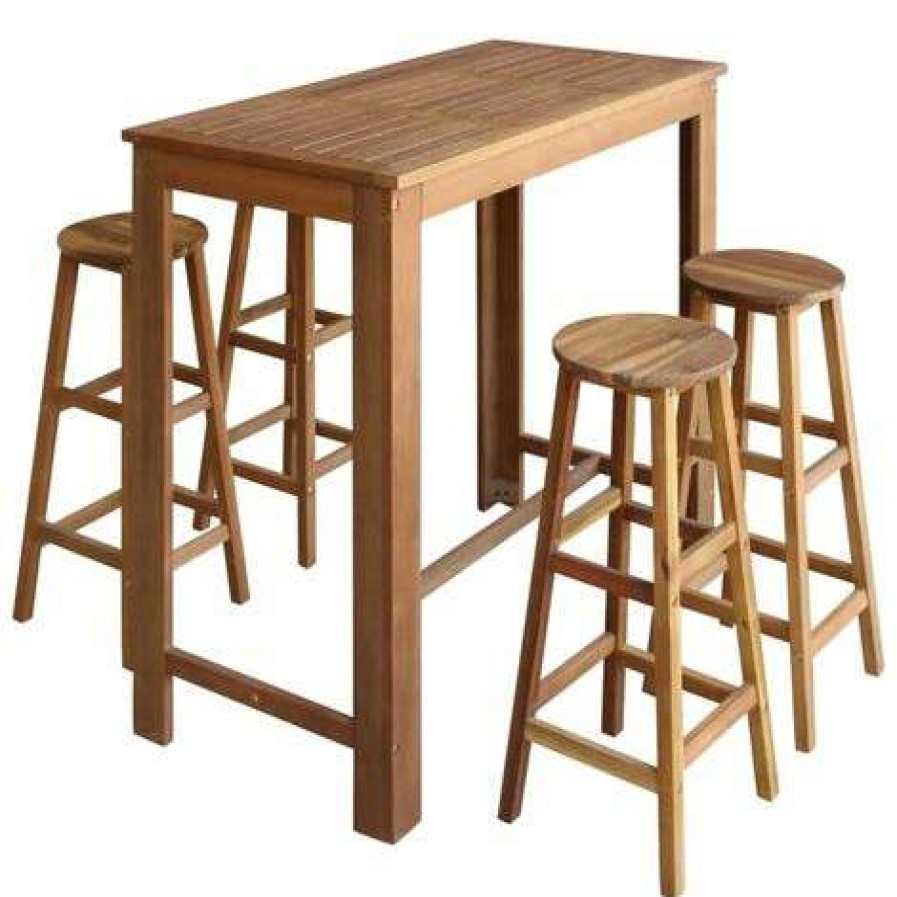 Table Haute Et Bar * | Tout Neuf Topdeal Table Et Tabourets De Bar 5 Pcs Bois D'Acacia Massif