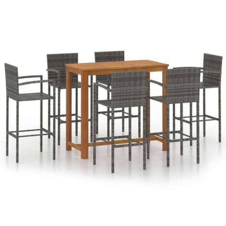 Table Haute Et Bar * | Meilleure Vente Hommoo Ensemble De Bar De Jardin 7 Pcs Gris