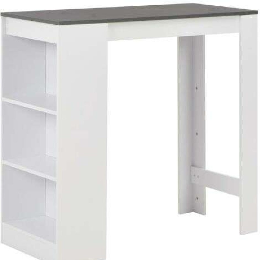 Table Haute Et Bar * | Meilleure Affaire Happyshopping Table De Bar Avec Etagere Blanc 110X50X103 Cm