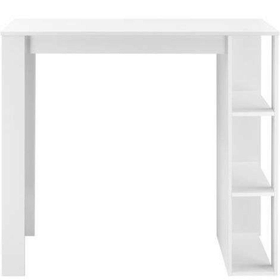 Table Haute Et Bar * | Les Meilleures Critiques De Helloshop26 Table De Bar Design Avec Surfaces De Rangement Table Bistrot Avec 3 Etageres Panneaux De Particules 110 X 50 X 103 Cm Blanc Blanc