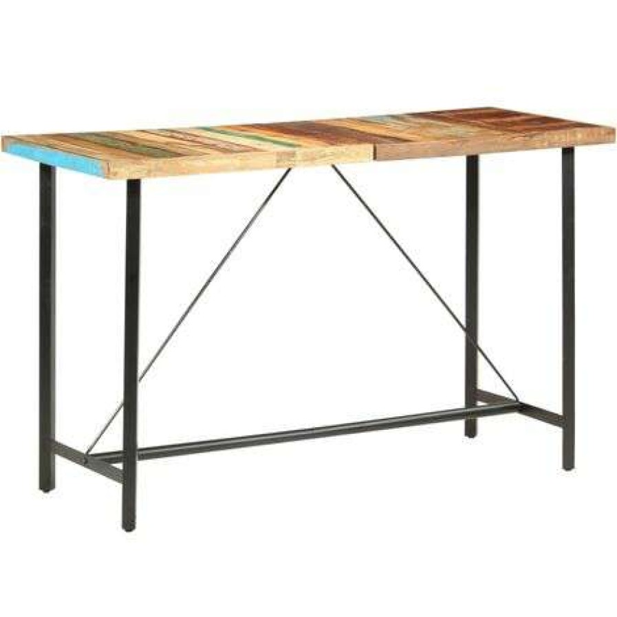 Table Haute Et Bar * | Offres Vidaxl Ensemble De Bar 7 Pcs Bois De Recuperation Et Cuir Veritable Multicolore