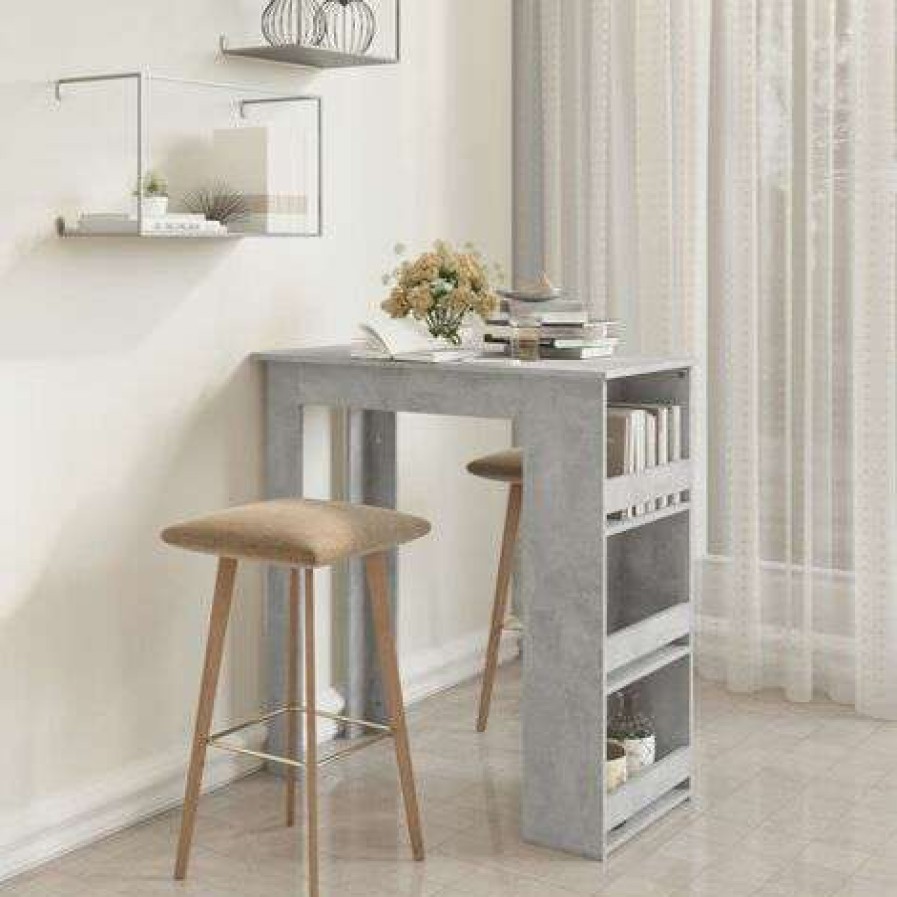 Table Haute Et Bar * | Les Meilleures Critiques De Supermarket Table De Bar A Etagere De Rangement Gris Beton 102X50X103,5 Cm