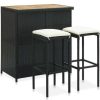 Table Haute Et Bar * | Promo Asupermall Ensemble De Bar 3 Pcs Resine Tressee Noir