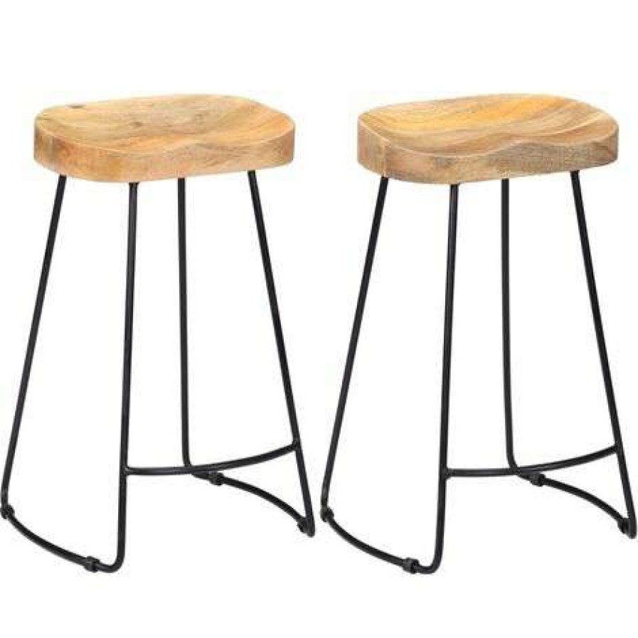 Table Haute Et Bar * | Promo Supermarket Tabourets De Bar Gavin 2 Pcs Bois De Manguier Massif Suhb-247837