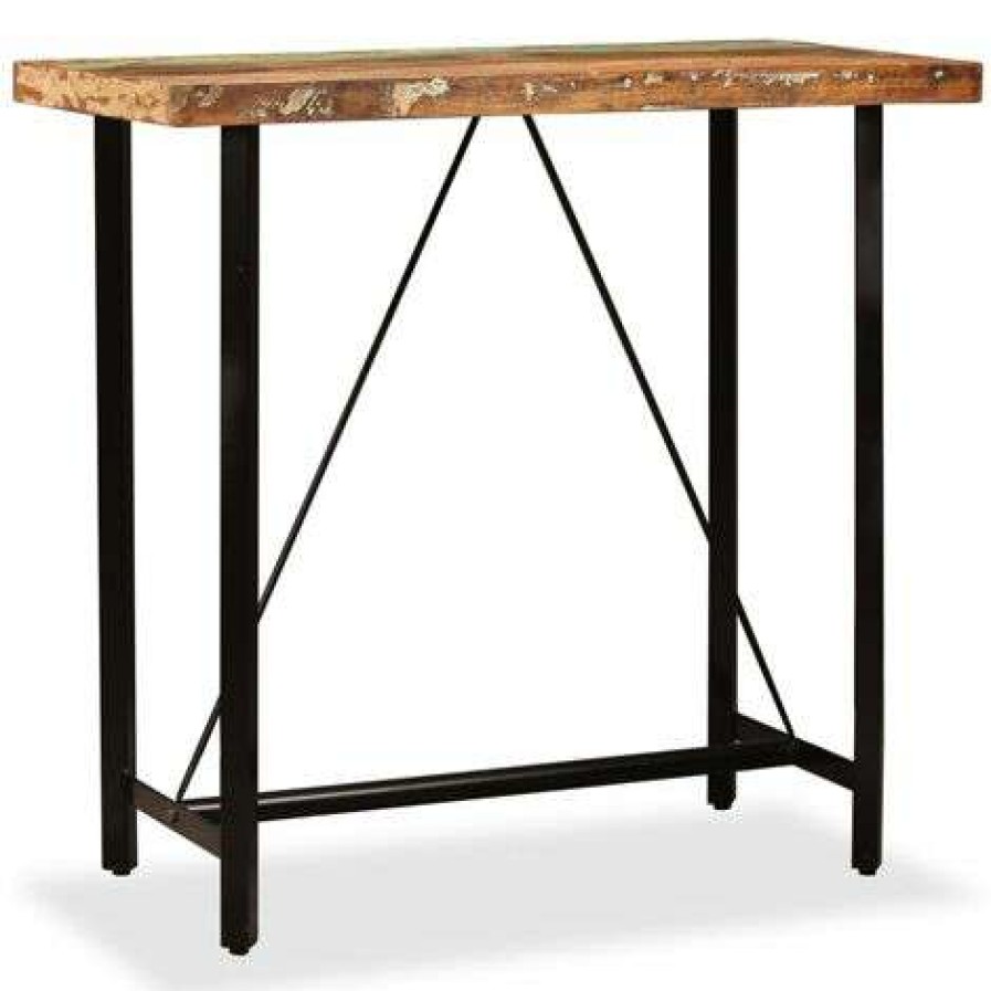 Table Haute Et Bar * | Sortie Fuhuidatrading Ensemble De Bar 5 Pcs Bois Massif Recycle Et Cuir Veritable