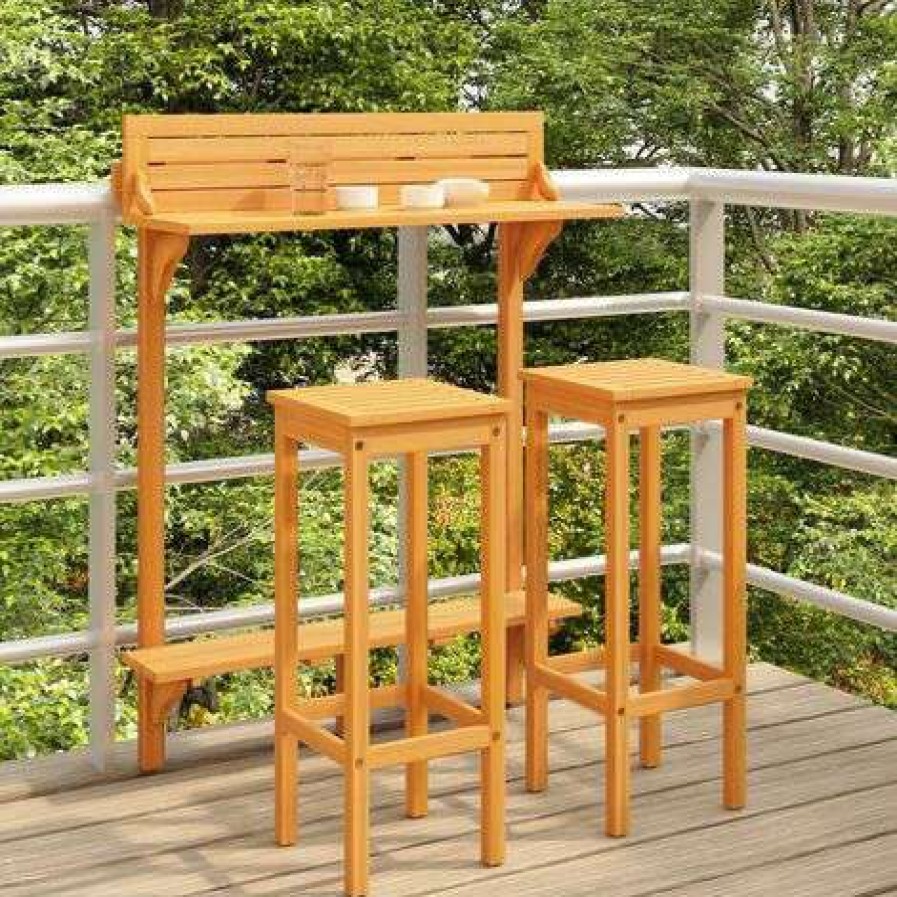 Table Haute Et Bar * | Promo Supermarket Ensemble De Bar De Balcon 3 Pcs Bois D'Acacia Solide