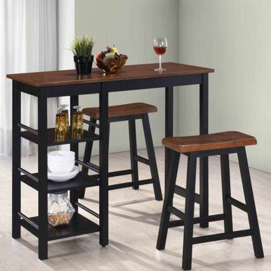 Table Haute Et Bar * | Le Moins Cher Happyshopping Assortiment De Bar 3 Pcs Mdf Noir