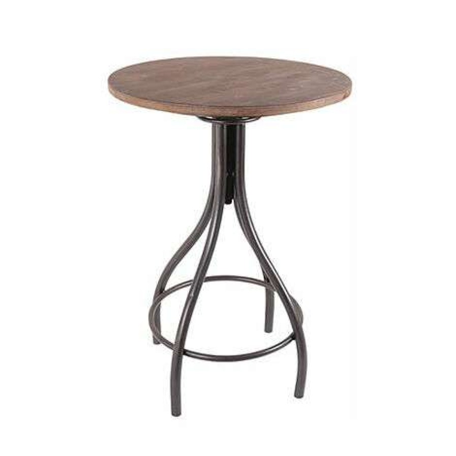 Table Haute Et Bar * | Remise M-S Table De Bar Ronde 70 92 Cm En Sapin Et Metal Oona