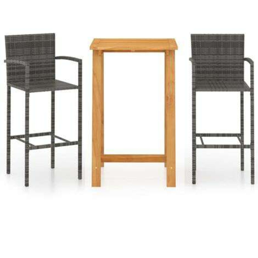 Table Haute Et Bar * | Sortie Hommoo Ensemble De Bar De Jardin 3 Pcs Gris