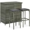 Table Haute Et Bar * | Meilleure Vente Happyshopping Ensemble De Bar 3 Pcs Resine Tressee Gris