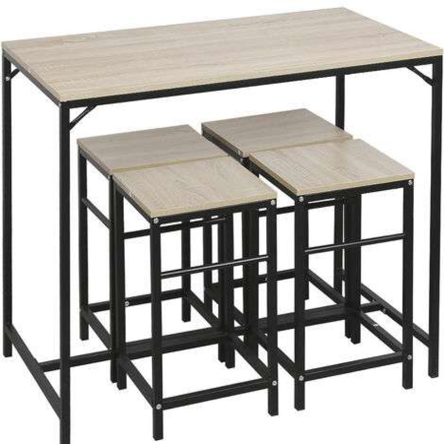 Table Haute Et Bar * | Remise Sifree Table De Salle A Manger Set De 1 Table + 4 Tabourets,100 X 60 X 87 Cm Table Mange-Debout Table Haute Cuisine