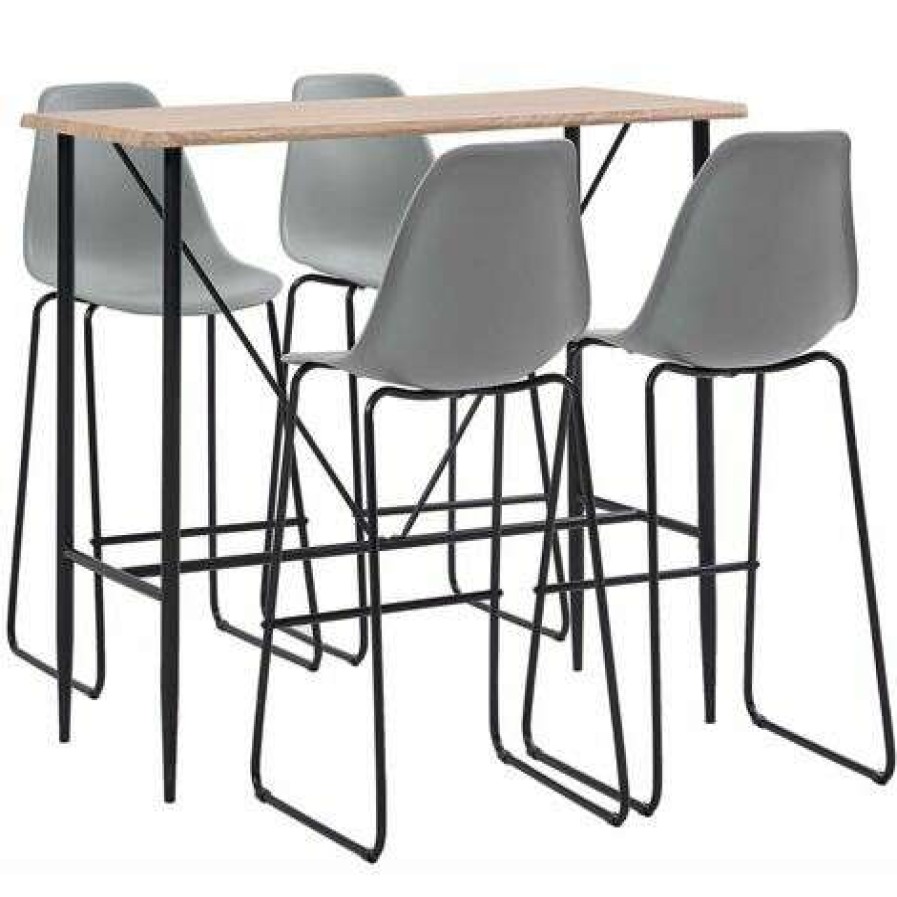 Table Haute Et Bar * | Meilleure Vente Hommoo Ensemble De Bar 5 Pcs Plastique Gris Hdv22054