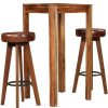 Table Haute Et Bar * | Le Moins Cher Hommoo Ensemble De Bar 3 Pcs Bois De Sesham Massif Et Cuir Veritable Hdv12195