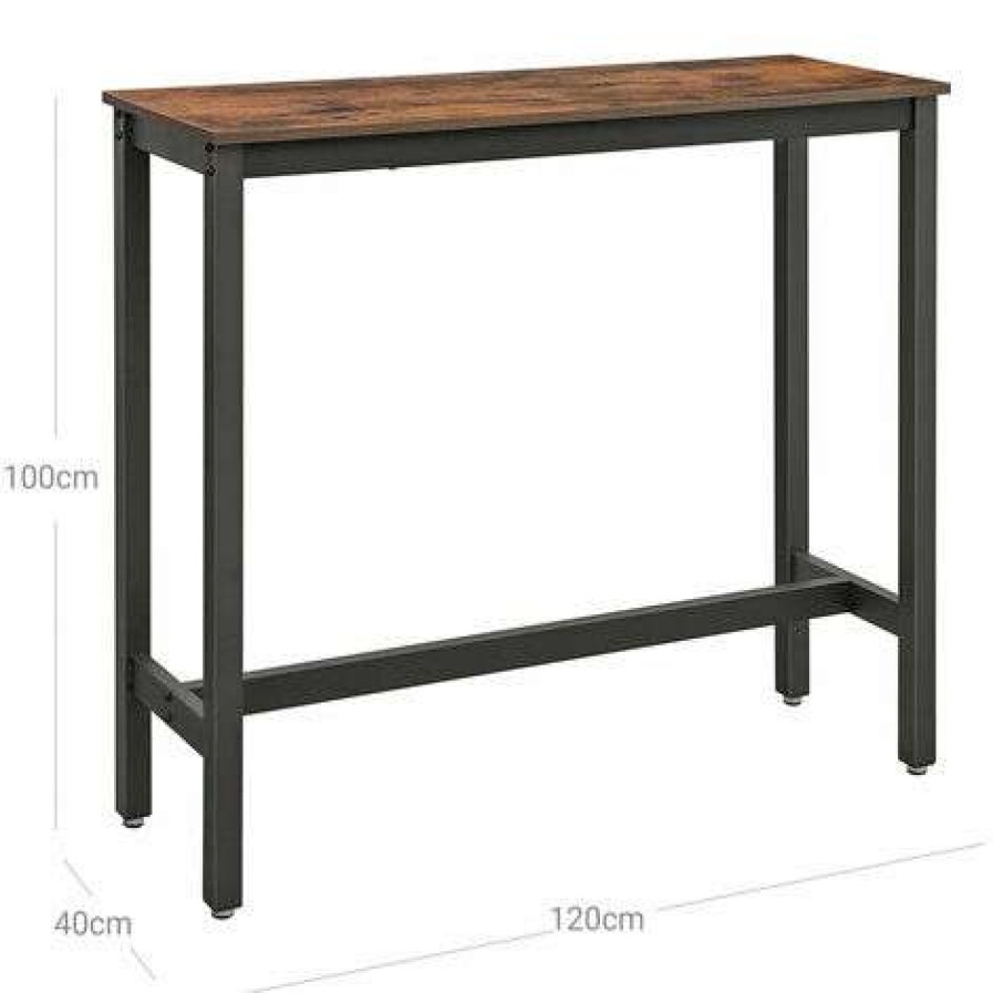 Table Haute Et Bar * | Nouveau Helloshop26 Table De Bar Table Haute Fine Table De Cuisine 120 X 40 X 100 Cm Table De Salle A Manger Avec Cadre Metallique Robuste Montage Facile Marron Rustique Et Noir Marron