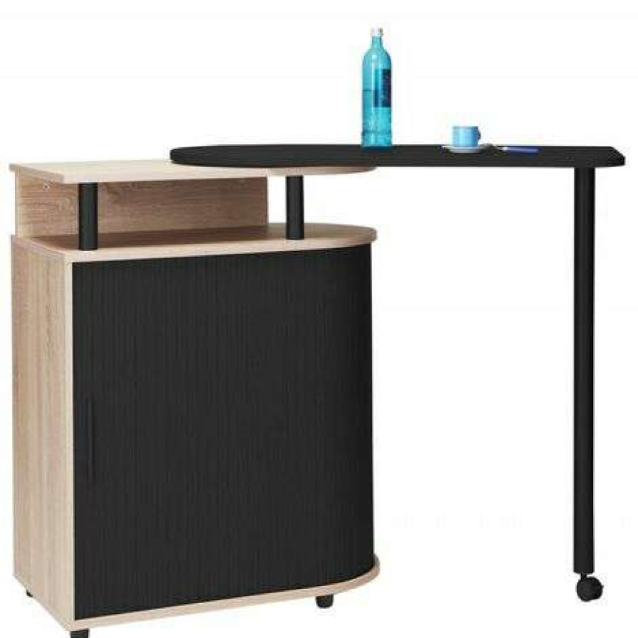 Table Haute Et Bar * | Meilleur Prix Beaux Meubles Pas Chers Mange-Debout Table Pivotante Chene Noir