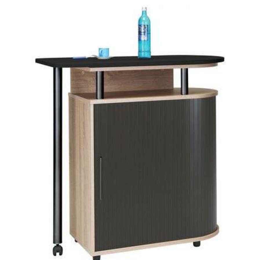 Table Haute Et Bar * | Meilleur Prix Beaux Meubles Pas Chers Mange-Debout Table Pivotante Chene Noir