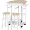 Table Haute Et Bar * | Bon Marche Homcom Ensemble Table De Bar Pliable Sur Roulettes Avec Etagere Et 2 Tiroirs + 2 Tabourets Bois Pin Mdf Blanc Chene Clair Beige