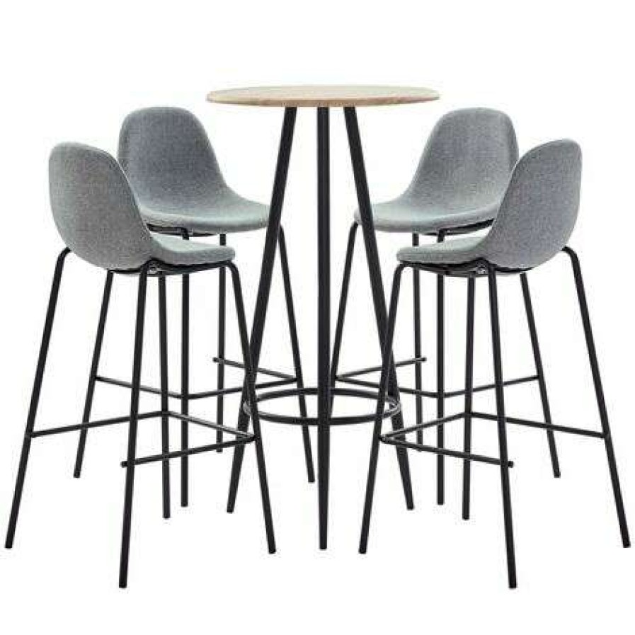 Table Haute Et Bar * | Meilleure Affaire Hommoo Ensemble De Bar 5 Pcs Tissu Gris Clair Hdv21996