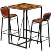 Table Haute Et Bar * | Top 10 Fimei Ensemble De Bar 3 Pcs Bois Massif Recycle Et Cuir De Chevre