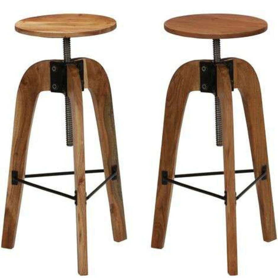 Table Haute Et Bar * | Sortie Happyshopping Chaises De Bar 2 Pcs Bois D'Acacia Solide