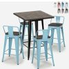 Table Haute Et Bar * | Promo Ahd Amazing Home Design Ensemble 4 Tabourets Style Tolix Table 60X60Cm Bois Metal Industriel Peaky Black | Couleur: Turquoise