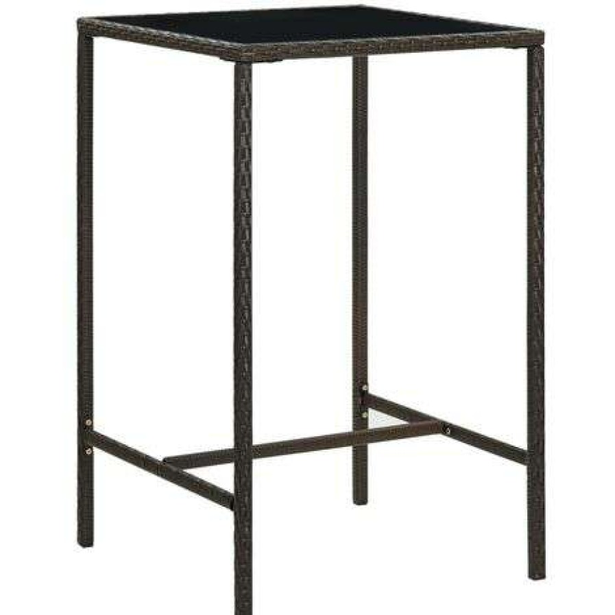 Table Haute Et Bar * | Meilleure Affaire Topdeal Meuble De Bar De Jardin 3 Pcs Et Coussins Resine Tressee Marron Ff3064816_Fr