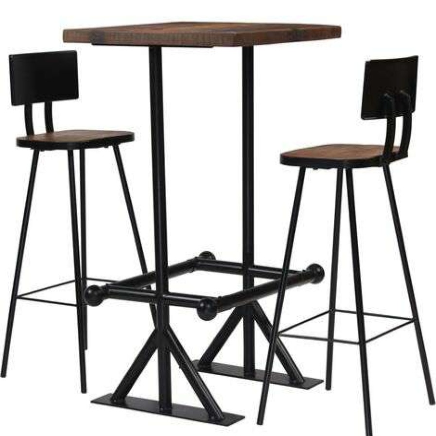 Table Haute Et Bar * | Sortie Nova Ensemble De Table De Bar Avec Divers Morceaux De Chaises De Bois De Recuperation En Bois Massif Mobilier De Bar 3 Pcs Bois De Recuperation Massif Des Modeles : 3 Pieces