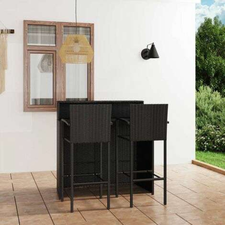 Table Haute Et Bar * | Vente Flash True Deal Ensemble De Bar De Jardin 3 Pcs Noir