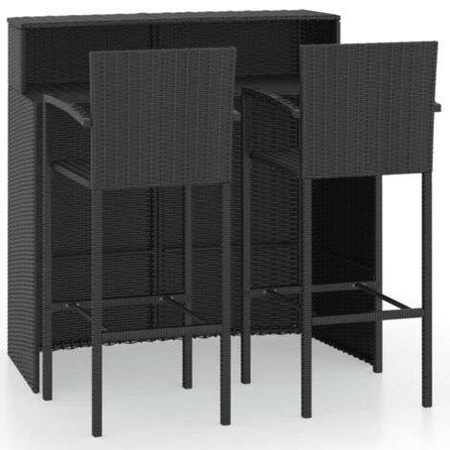 Table Haute Et Bar * | Vente Flash True Deal Ensemble De Bar De Jardin 3 Pcs Noir