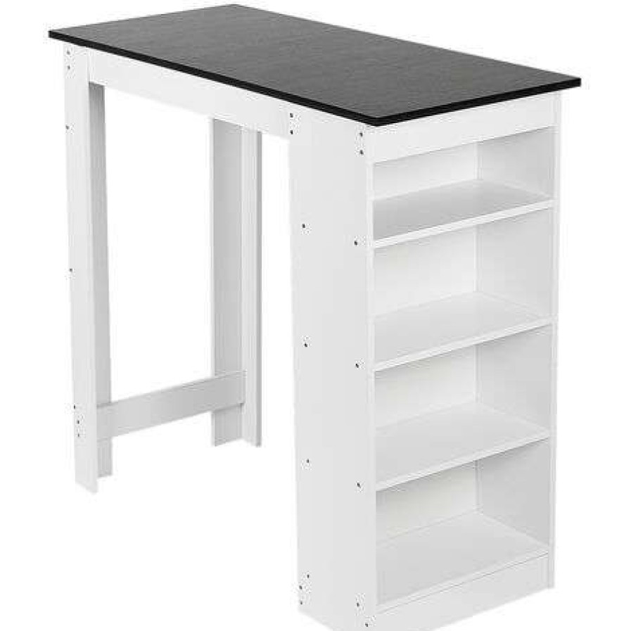 Table Haute Et Bar * | Meilleure Vente Skecten Table Haute Table De Bar Mange-Debout Avec 4 Etageres De Rangements, Blanc + Noir