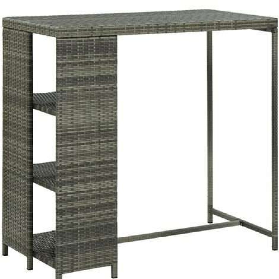 Table Haute Et Bar * | Grosses Soldes Asupermall Table De Bar Avec Rangement Gris 120X60X110 Cm Resine Tressee