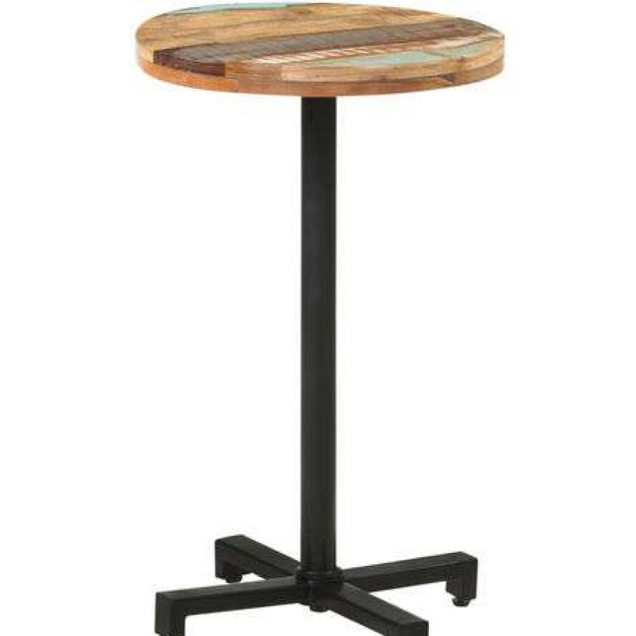 Table Haute Et Bar * | Offres Asupermall Table De Bistro Ronde O50 75 Cm Bois De Recuperation Massif