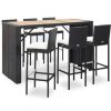 Table Haute Et Bar * | Sortie Inlife Ensemble De Bar De Jardin 7 Pcs Et Coussins Resine Tressee Noir Noir