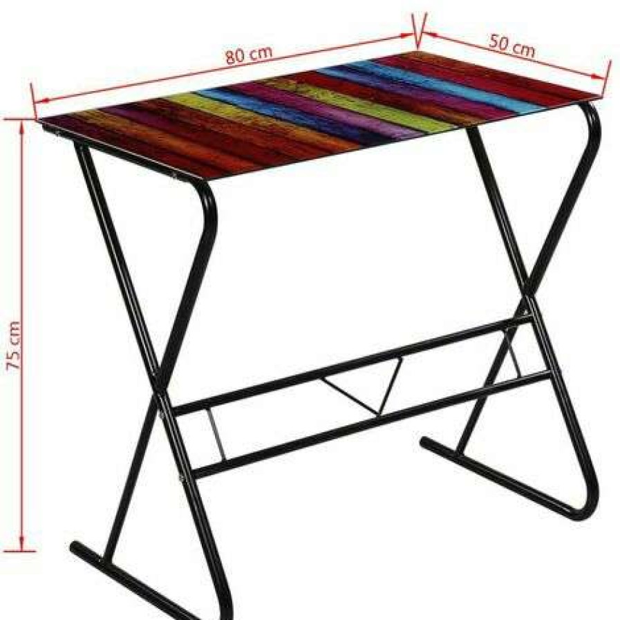 Table Haute Et Bar * | Promo Nova Table De Bureau Pc Avec Verre Arc-En-Ciel 80X50X75 Bureau En Verre A Motif D'Arc-En-Ciel