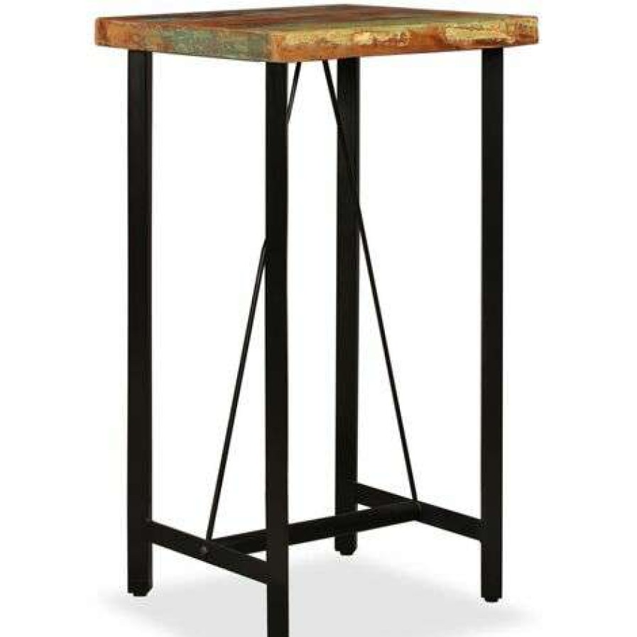 Table Haute Et Bar * | Bon Marche True Deal Ensemble De Bar 3 Pcs Bois De Recuperation Cuir Veritable Et Toile