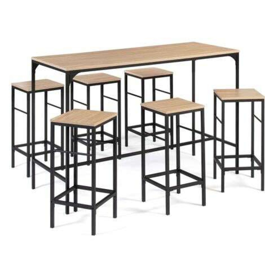 Table Haute Et Bar * | Offres Idmarket Table Haute De Bar Detroit Et 6 Tabourets Design Industriel