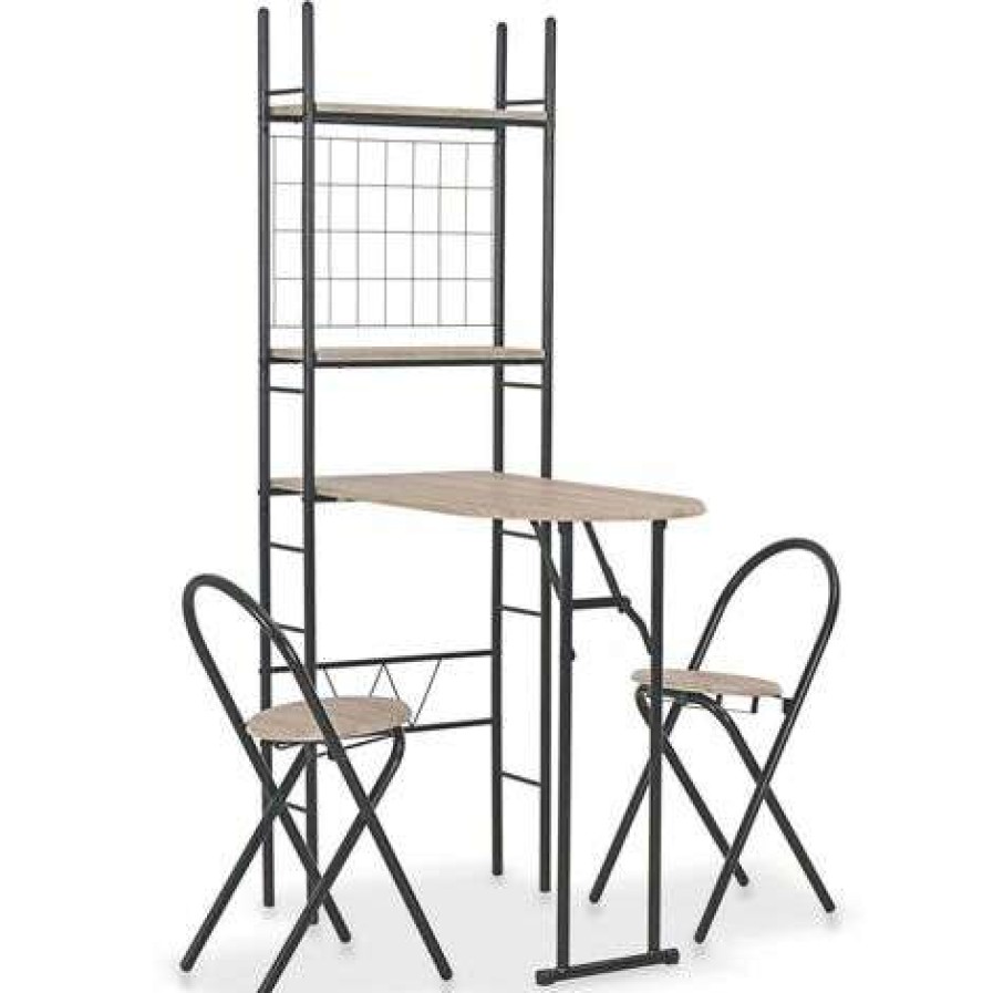 Table Haute Et Bar * | Le Moins Cher True Deal Ensemble A Diner Pliant 3 Pcs Et Etagere De Rangement Mdf Acier