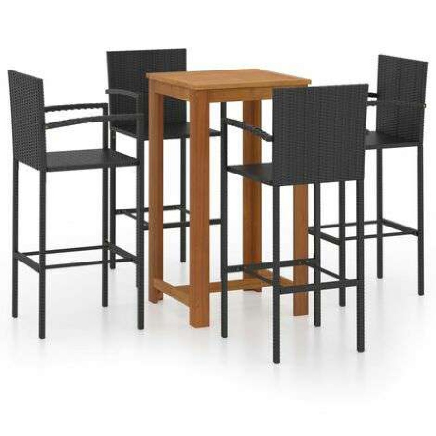 Table Haute Et Bar * | Sortie Hommoo Ensemble De Bar De Jardin 5 Pcs Noir