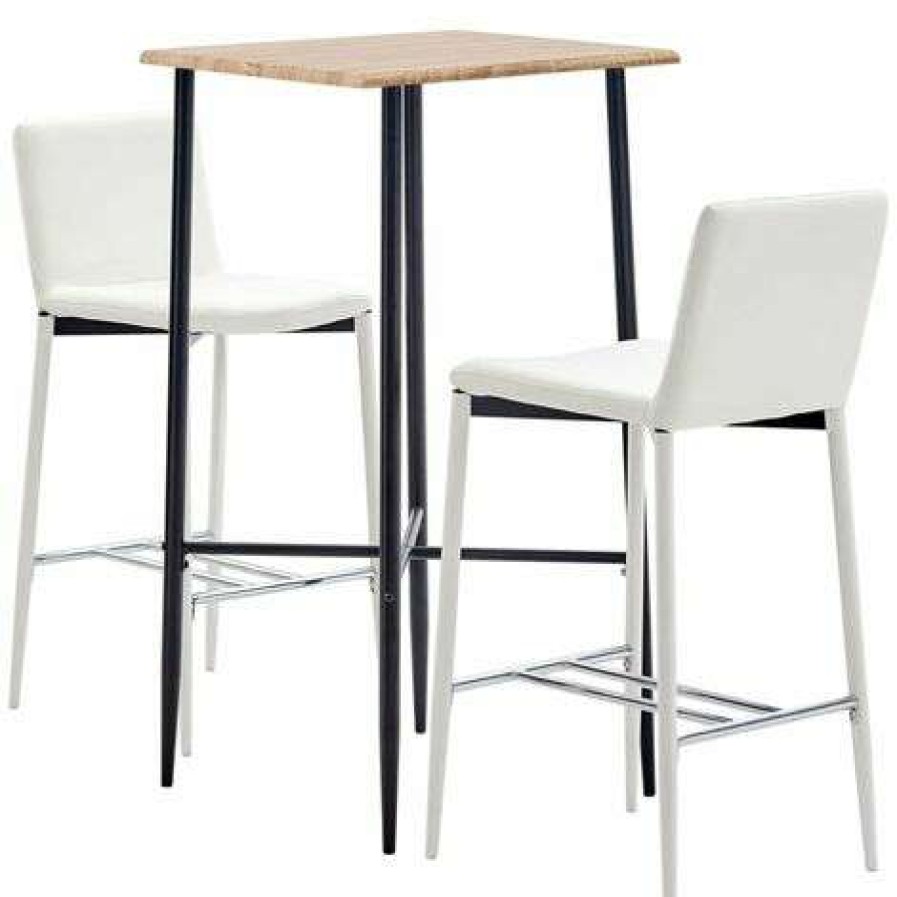 Table Haute Et Bar * | Acheter Asupermall Ensemble De Bar 3 Pcs Similicuir Blanc