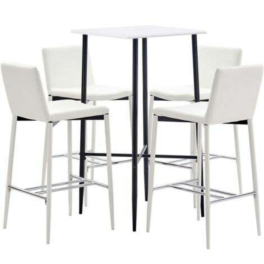 Table Haute Et Bar * | Acheter True Deal Ensemble De Bar 5 Pcs Similicuir Blanc