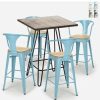 Table Haute Et Bar * | Bon Marche Ahd Amazing Home Design Ensemble Table Haute 60X60Cm 4 Tabourets Tolix Bar Cuisine Mason Noix Top Light | Couleur: Turquoise