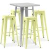 Table Haute Et Bar * | Nouveau Privatefloor Table De Bar Argentee + X4 Tabourets De Bar En Acier Ensemble Bistrot Stylix Design Industriel Nouvelle Edition Jaune Pale Jaune Pale