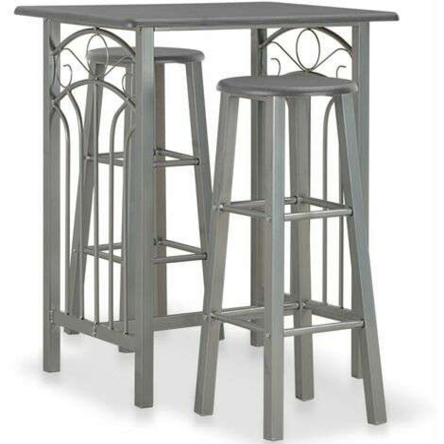 Table Haute Et Bar * | Budget Topdeal Ensemble De Bar 3 Pcs Bois Et Acier Anthracite