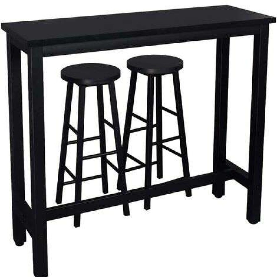 Table Haute Et Bar * | Top 10 Helloshop26 1X Table De Bar + 2 X Ensemble De Tabourets De Bar Structure En Metal Mdf Noir Metal