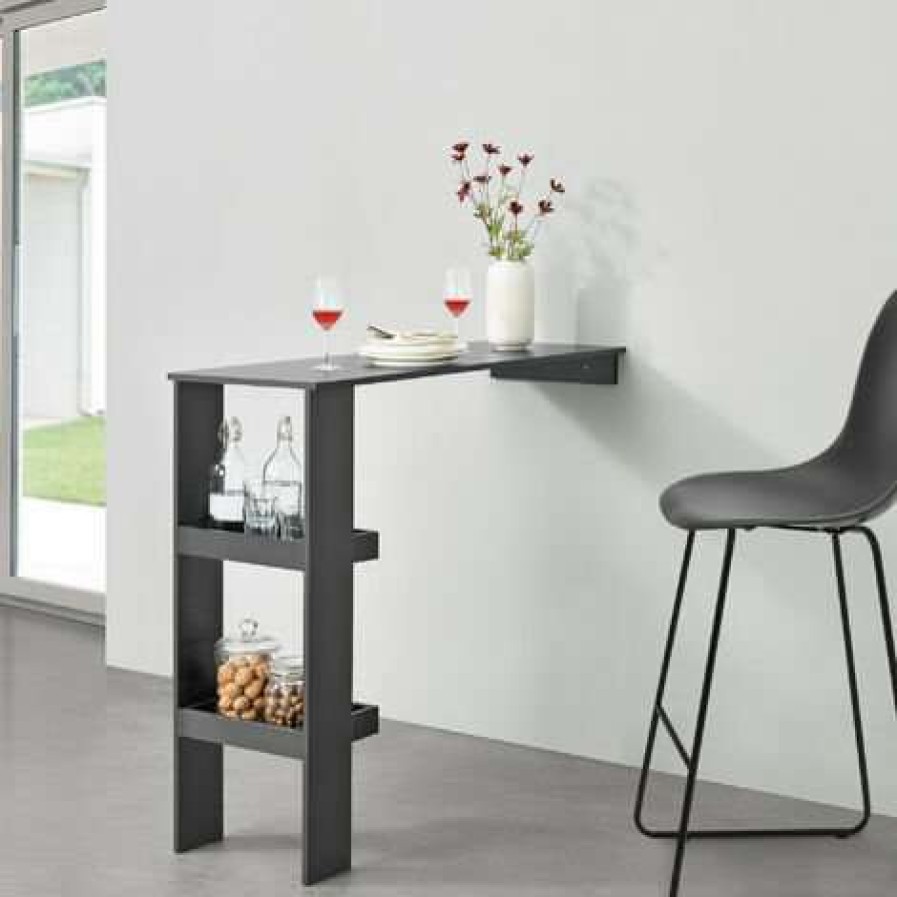 Table Haute Et Bar * | De Gros Table De Bar Solvesborg 2 Compartiments Murale Gris Fonce [En.Casa]