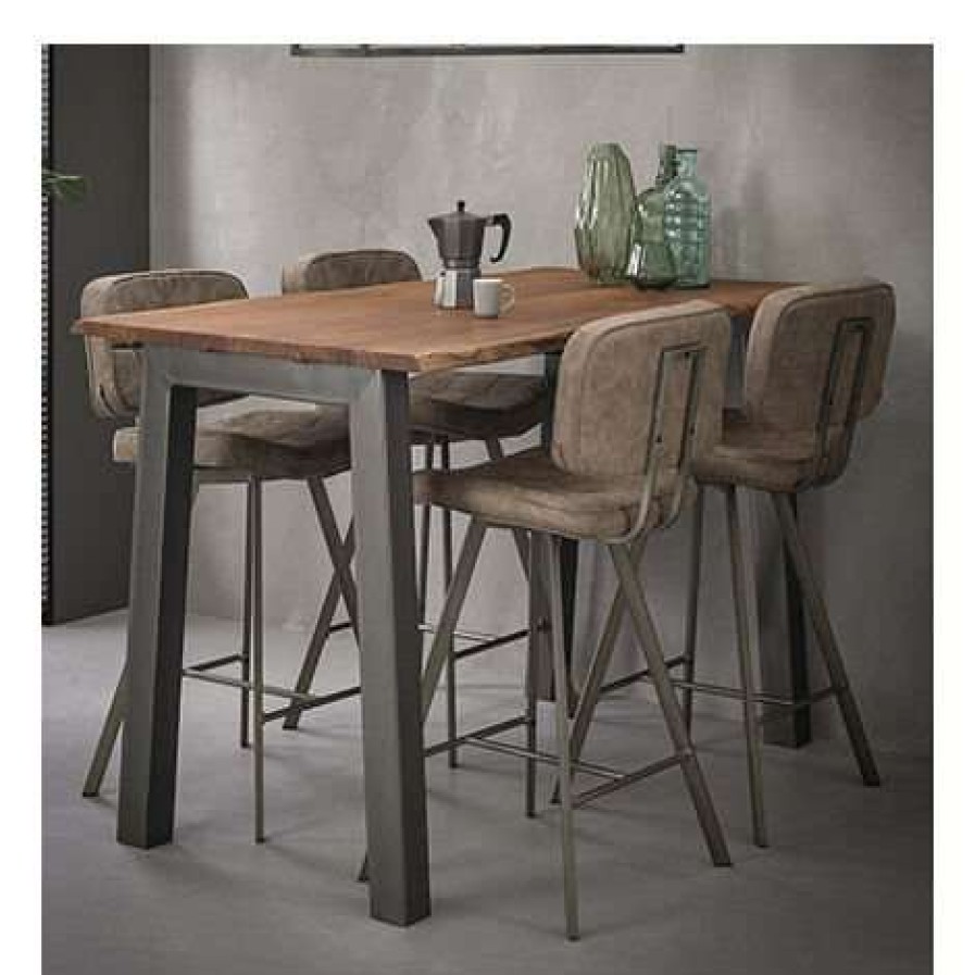 Table Haute Et Bar * | De Gros M-S Table De Bar 147 Cm En Acacia Massif Et Metal Grany