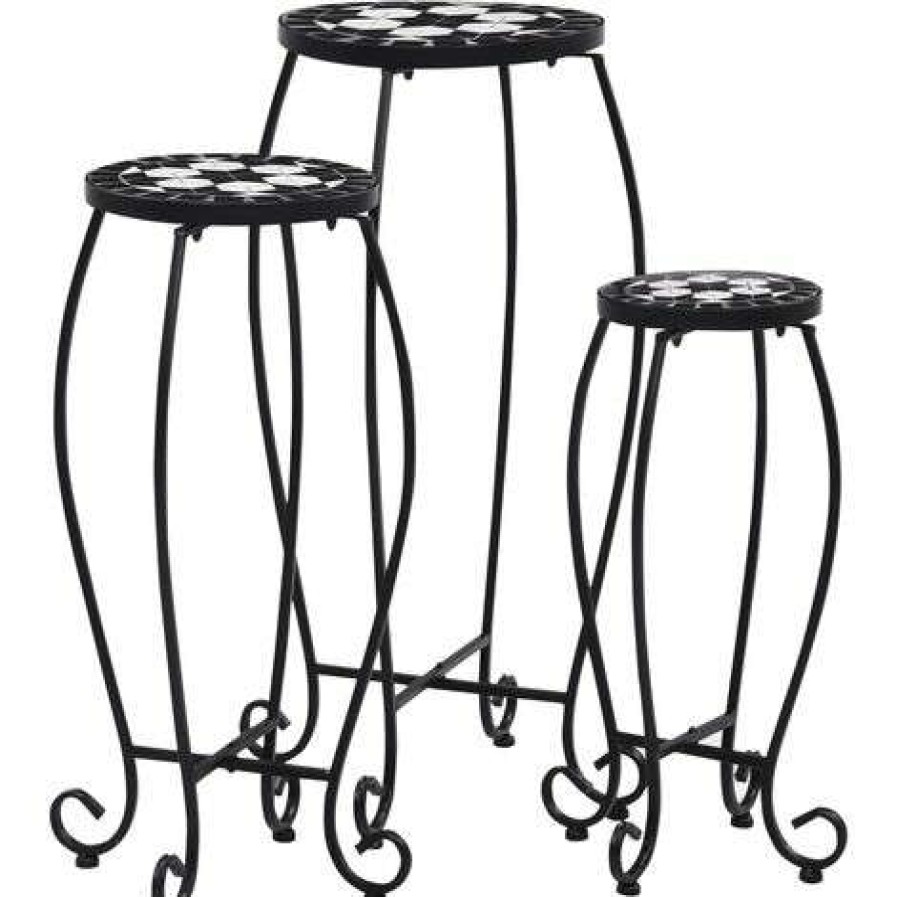 Table Haute * | Top 10 Doc&Et Tables Mosaique 3 Pcs Noir Et Blanc Ceramique Noir