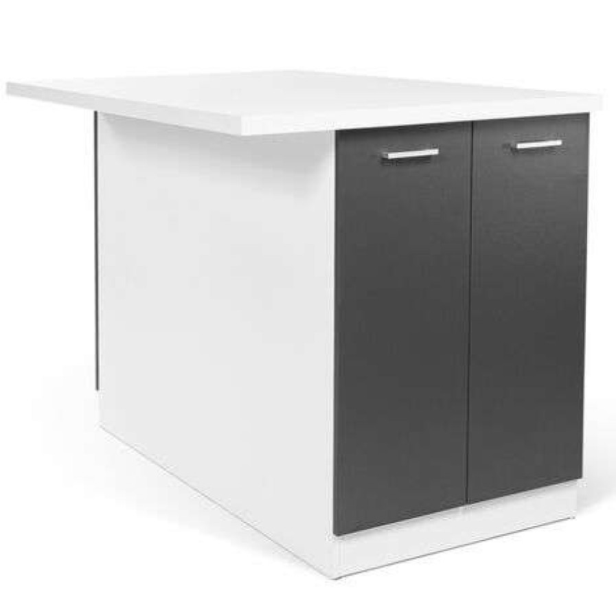 Table Haute Et Bar * | Bon Marche Idmarket Ilot Central Ivo 120 Cm Blanc Et Gris Avec Plan De Travail Gris