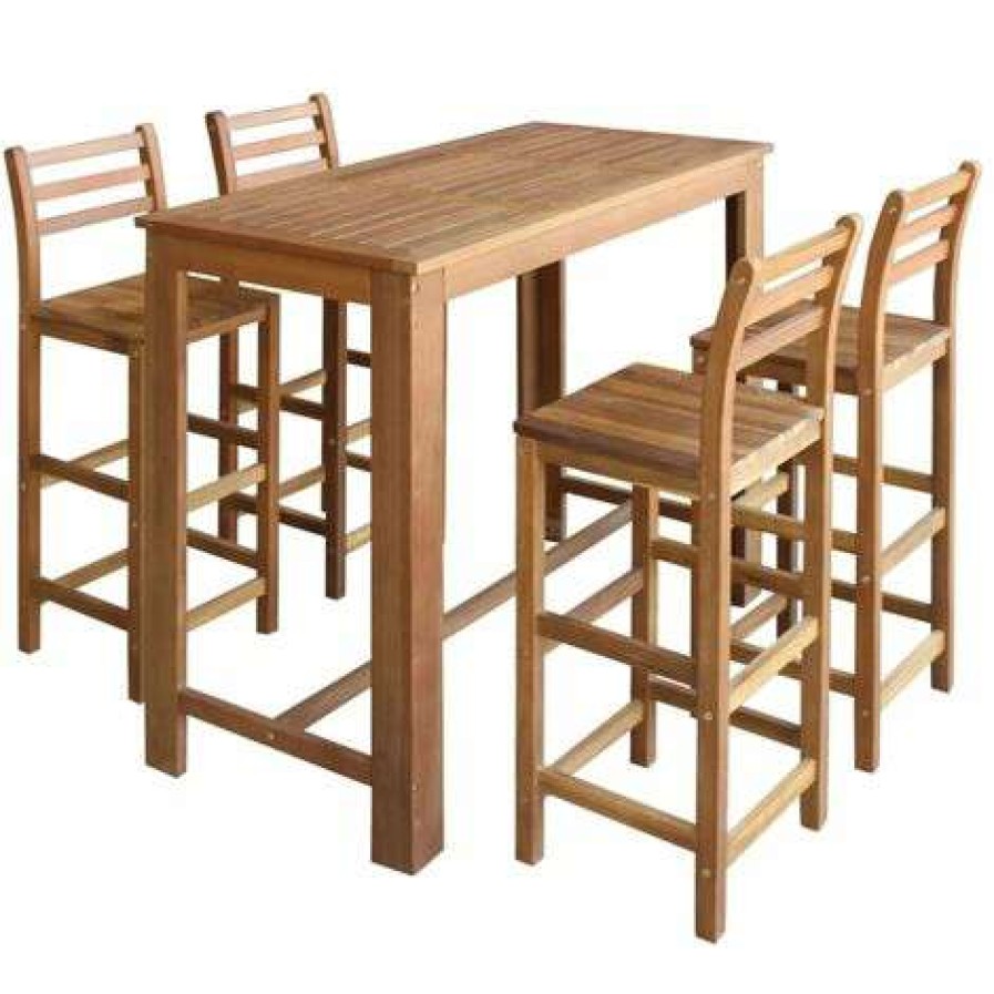 Table Haute Et Bar * | Promo Table Et Chaises De Bar Bois D'Acacia Massif 5 Pcs Vidaxl