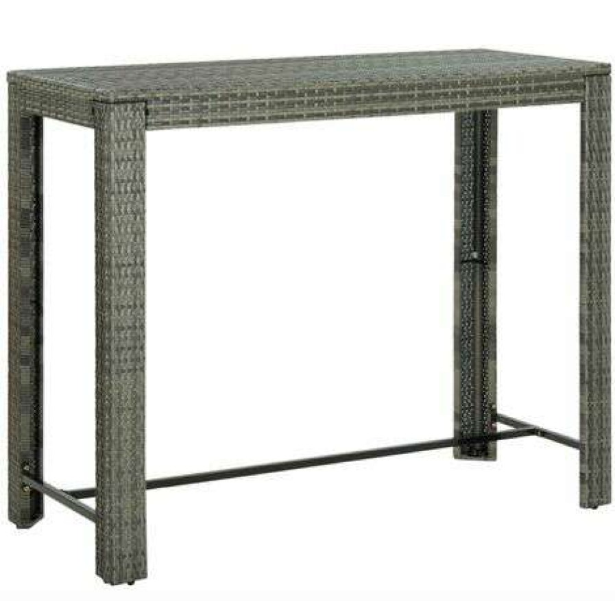 Table Haute Et Bar * | Meilleure Affaire Happyshopping Table De Bar De Jardin Gris 140,5 60,5 110,5 Cm Resine Tressee